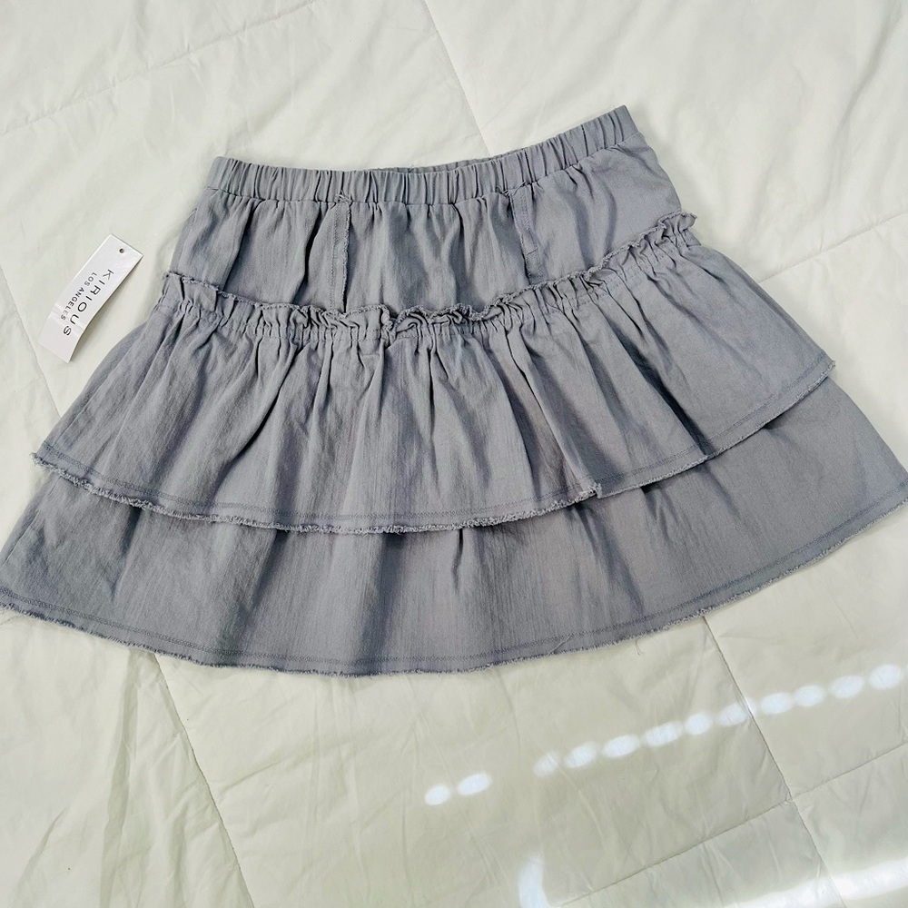 KIRIOUS LOS ANGELES• Women’s Grey Denim Y2K Double Panel Skirt NWT - Picture 3 of 7
